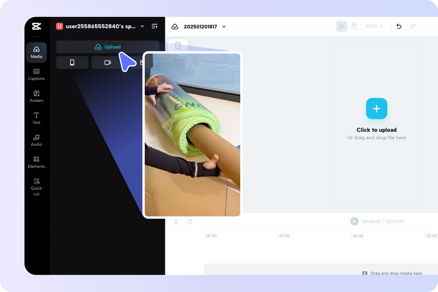 Upload de video naar de editor.